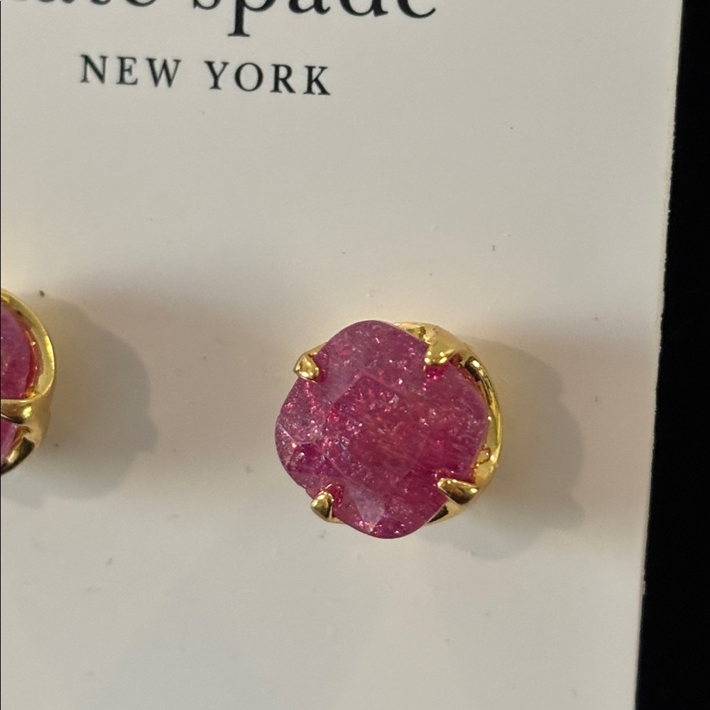 Kate Spade Fuchsia CZ Gold Tone Stud Earrings - Picture 2 of 8